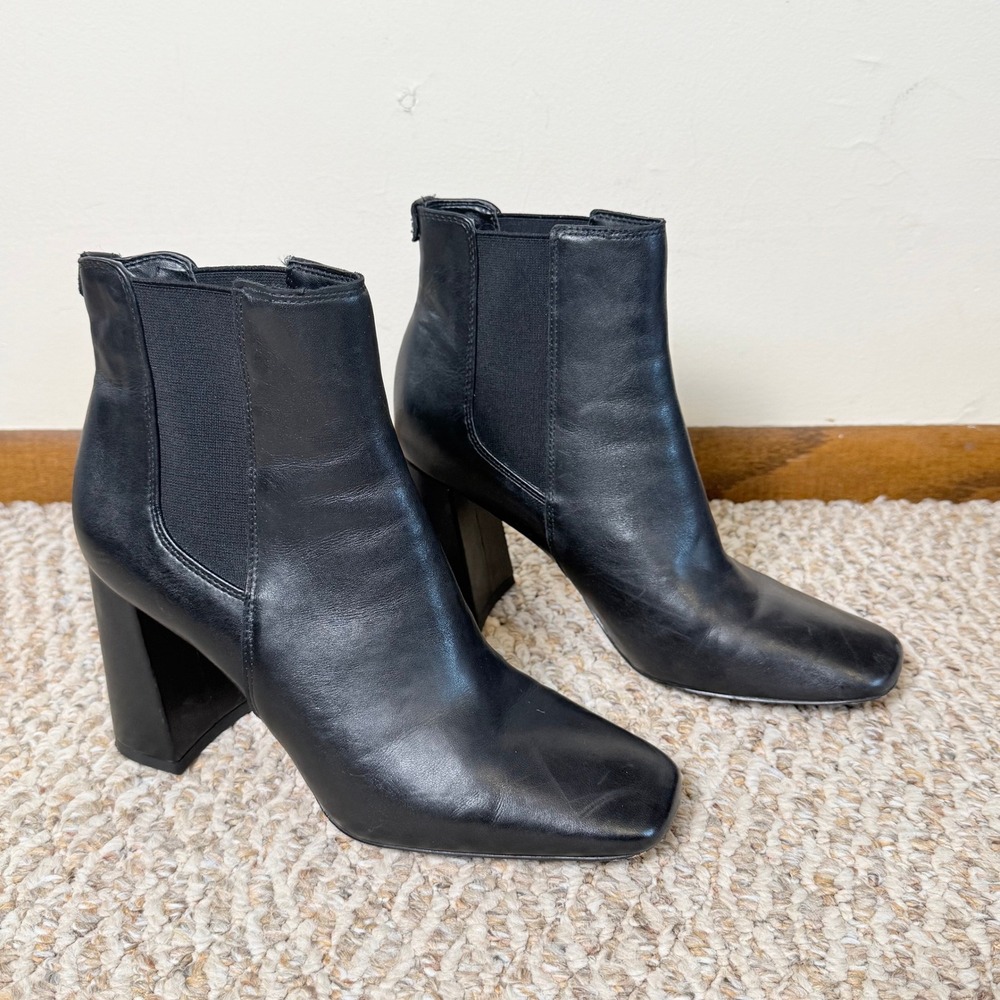 Sam Edelman Chiara Black Leather Square Toe Block Heel Ankle Boots Women's 9M